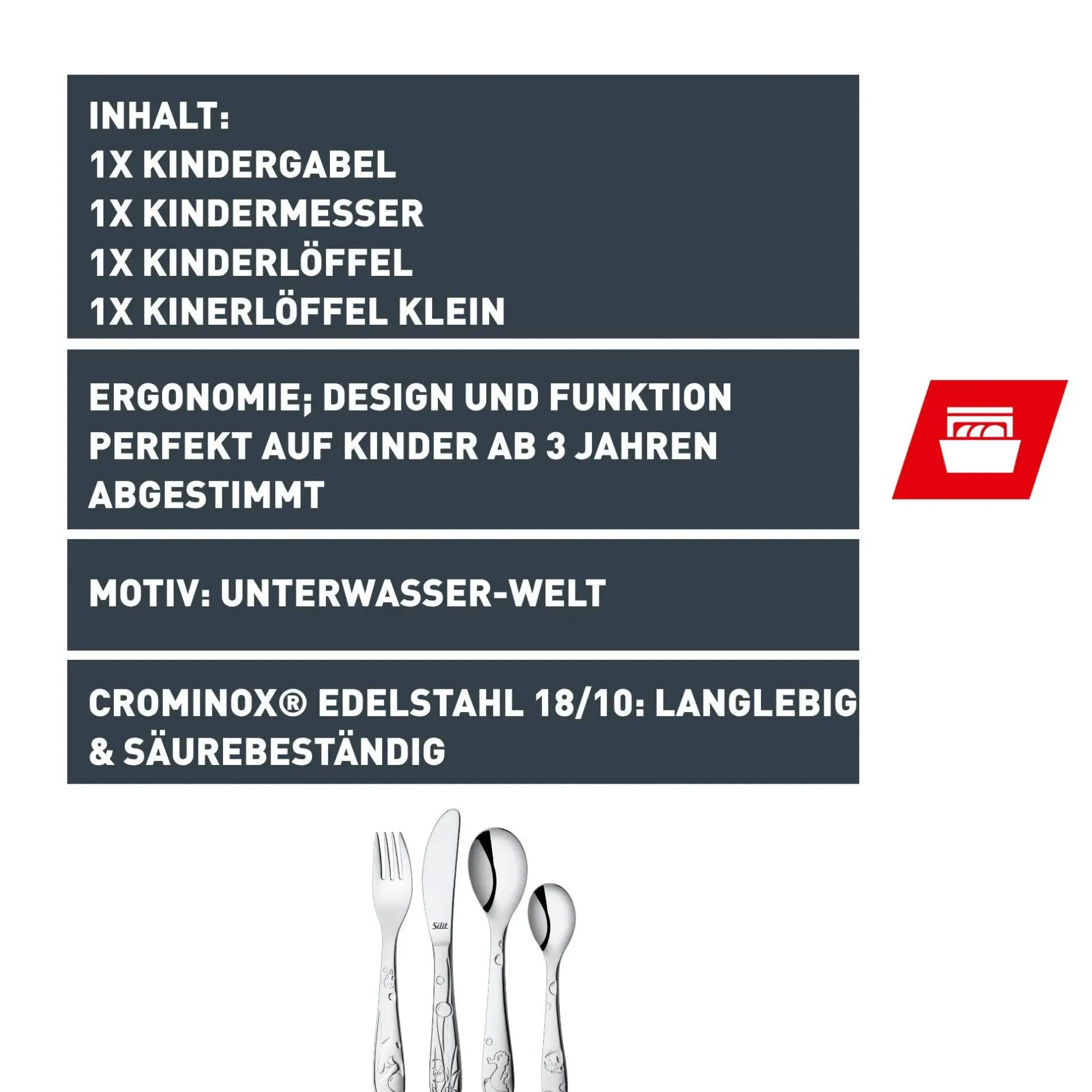 Silit Aquarama Kinderbesteck-Set, 4-teilig|WMF Hot