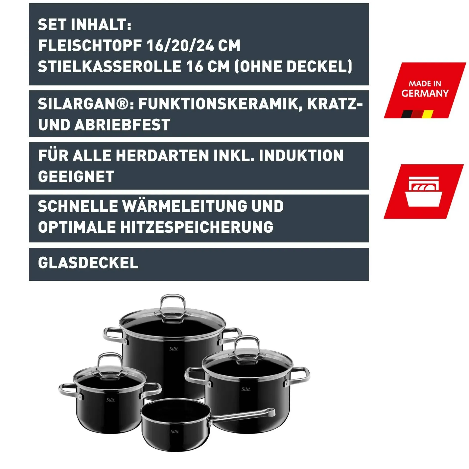 Silit Silargan® Elegance Topf-Set, 4-teilig, Black|WMF Sale