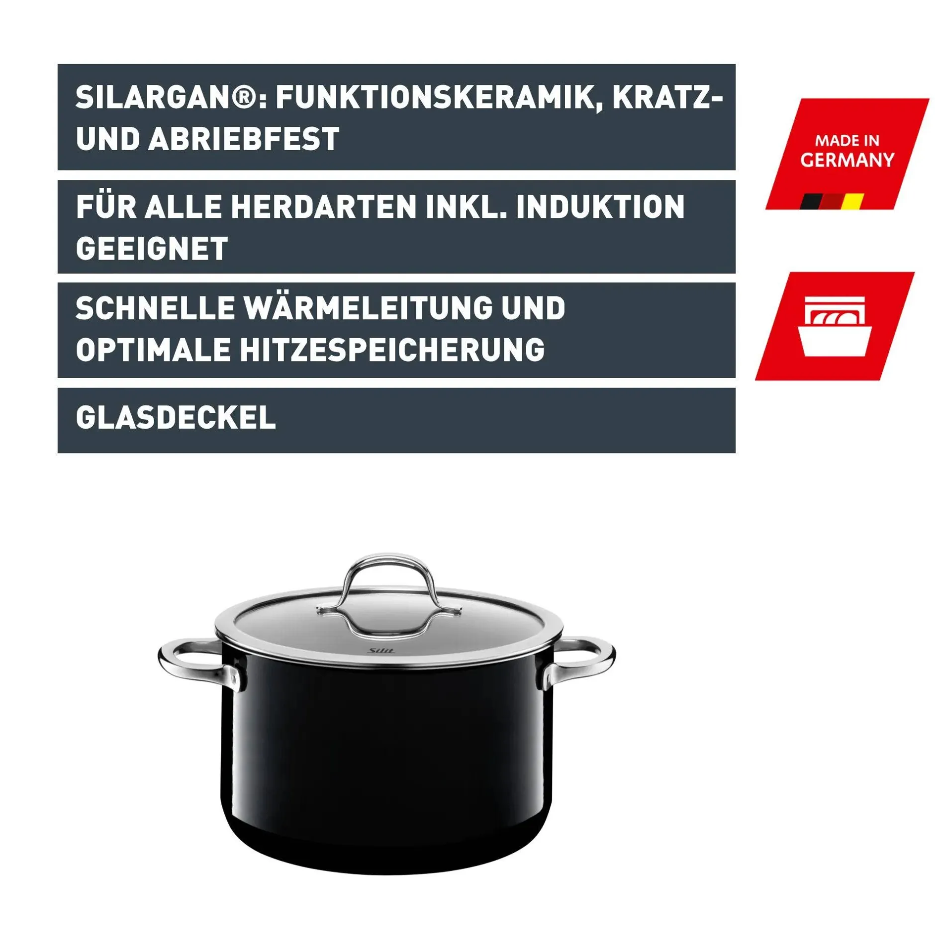 Silit Silargan® Passion Kochtopf mit Deckel, 20 cm, Black|WMF Outlet
